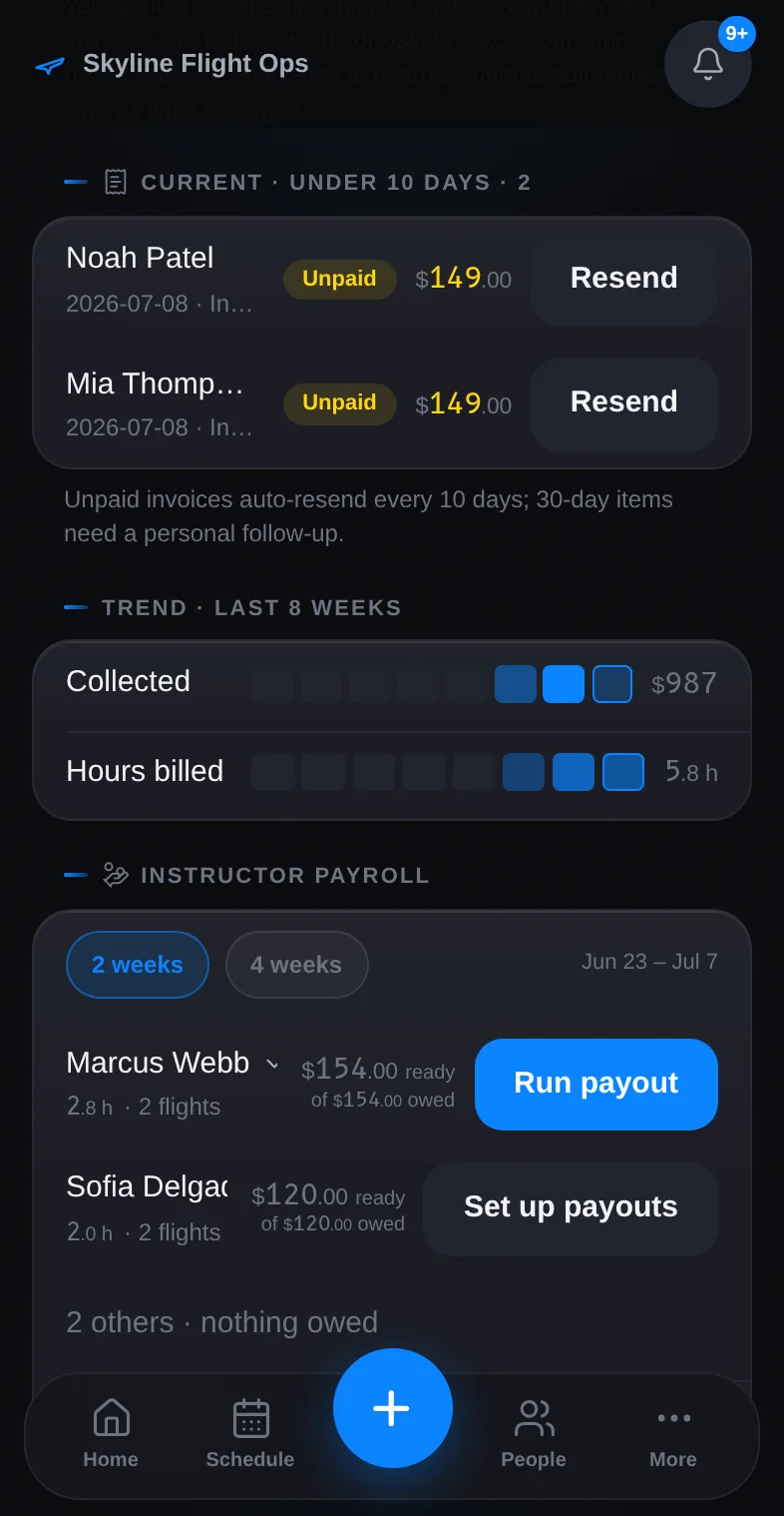 An invoice detail on an iPhone with line items and a payment link.